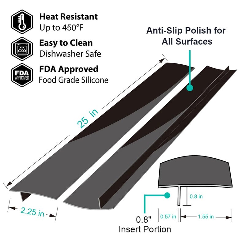 Mofason Stove Counter Gap Cover, 2 Pack Kitchen Silicone Oven Gap Filler â€“ 25 Inches Countertop Strips Gap Guard, Easy to Clean (Black) - Image 2